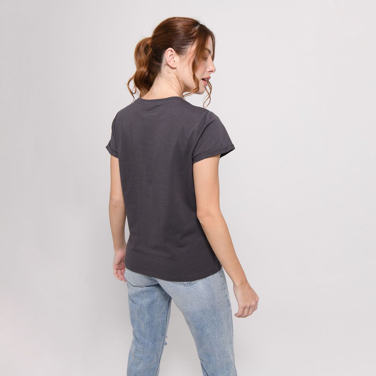 BASEMENT - Camiseta Mujer Manga Corta Estampada Mickey Mouse Algodón Orgánico Basement