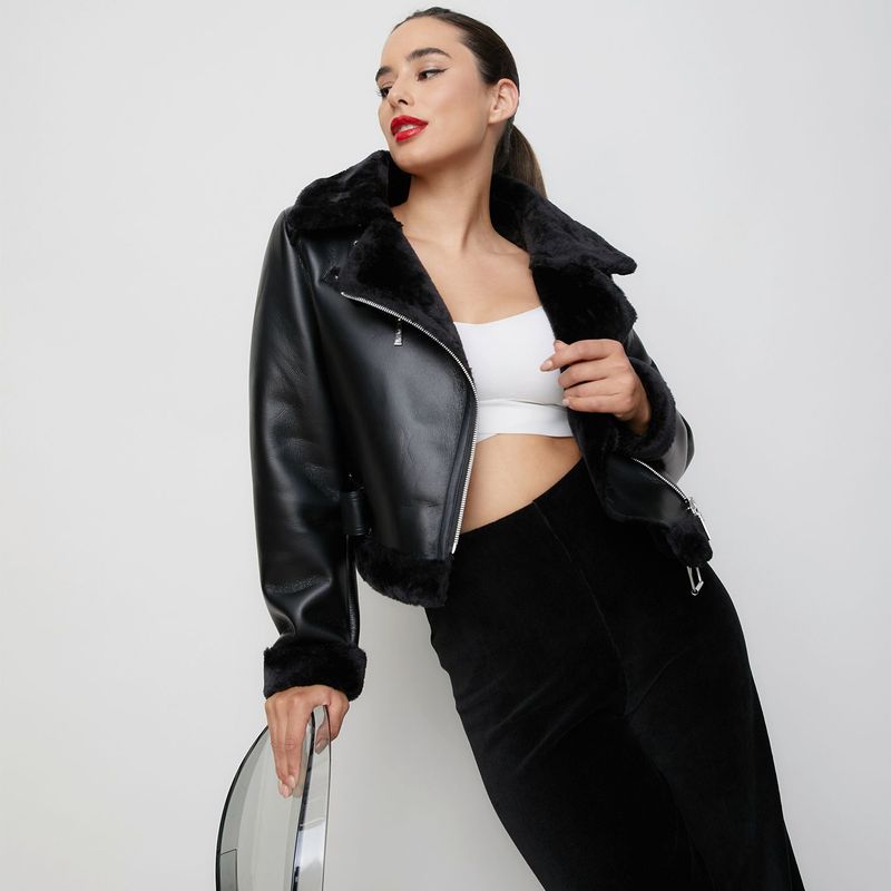 MOSSIMO - Chaqueta mujer efecto cuero tipo biker negra Mossimo
