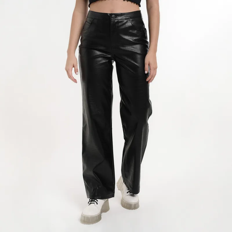 SYBILLA - Pantalón Wide Leg Efecto cuero Mujer