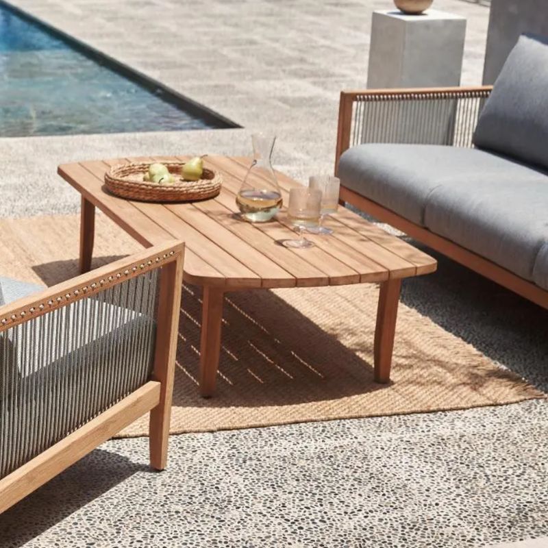 BASEMENT HOME - Mesa de Centro Moderna Ovalada en Madera Teca Lita 140 x 70 x 35 cm Basement Home