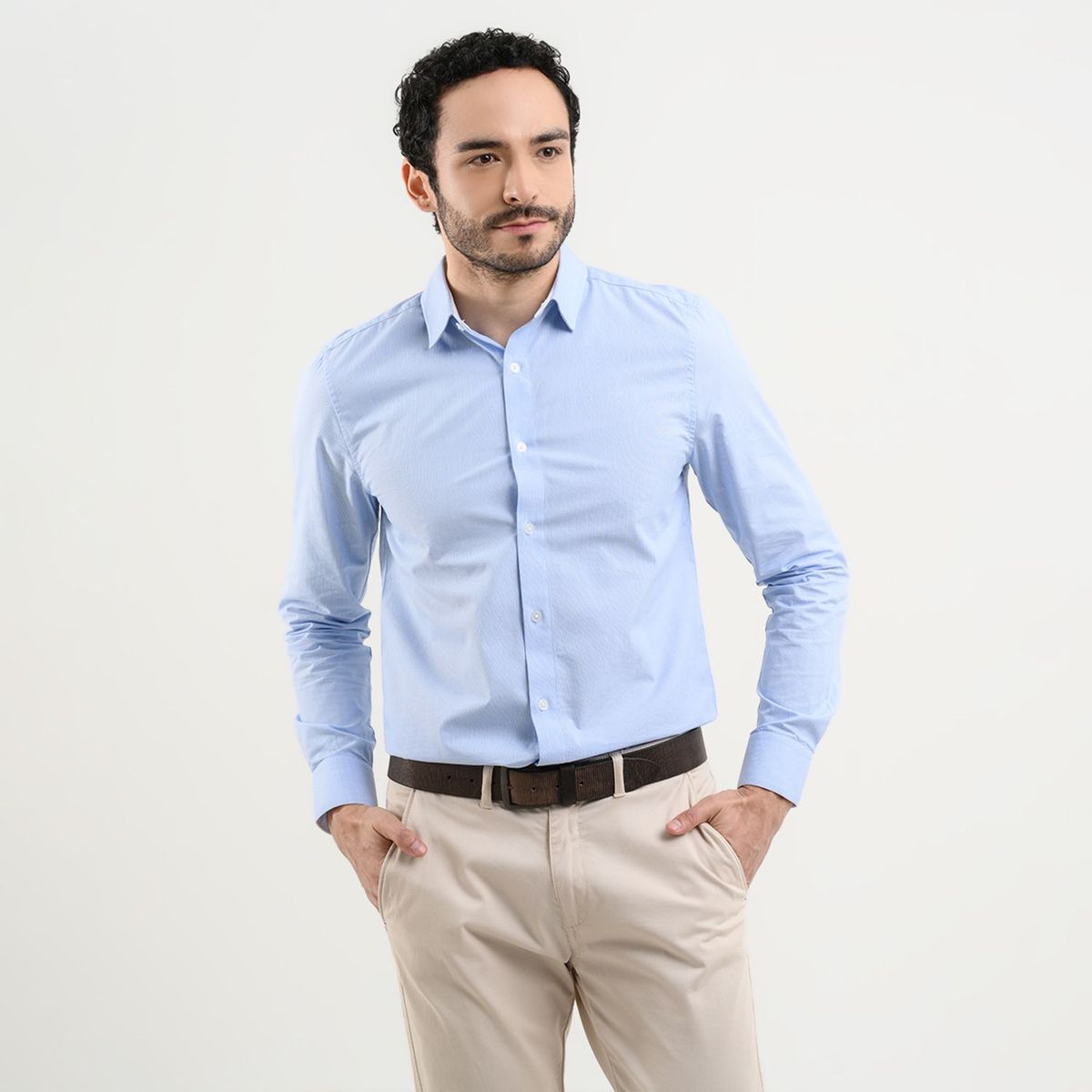 BASEMENT - Camisa de vestir para Hombre de Rayas Manga larga Slim Basement