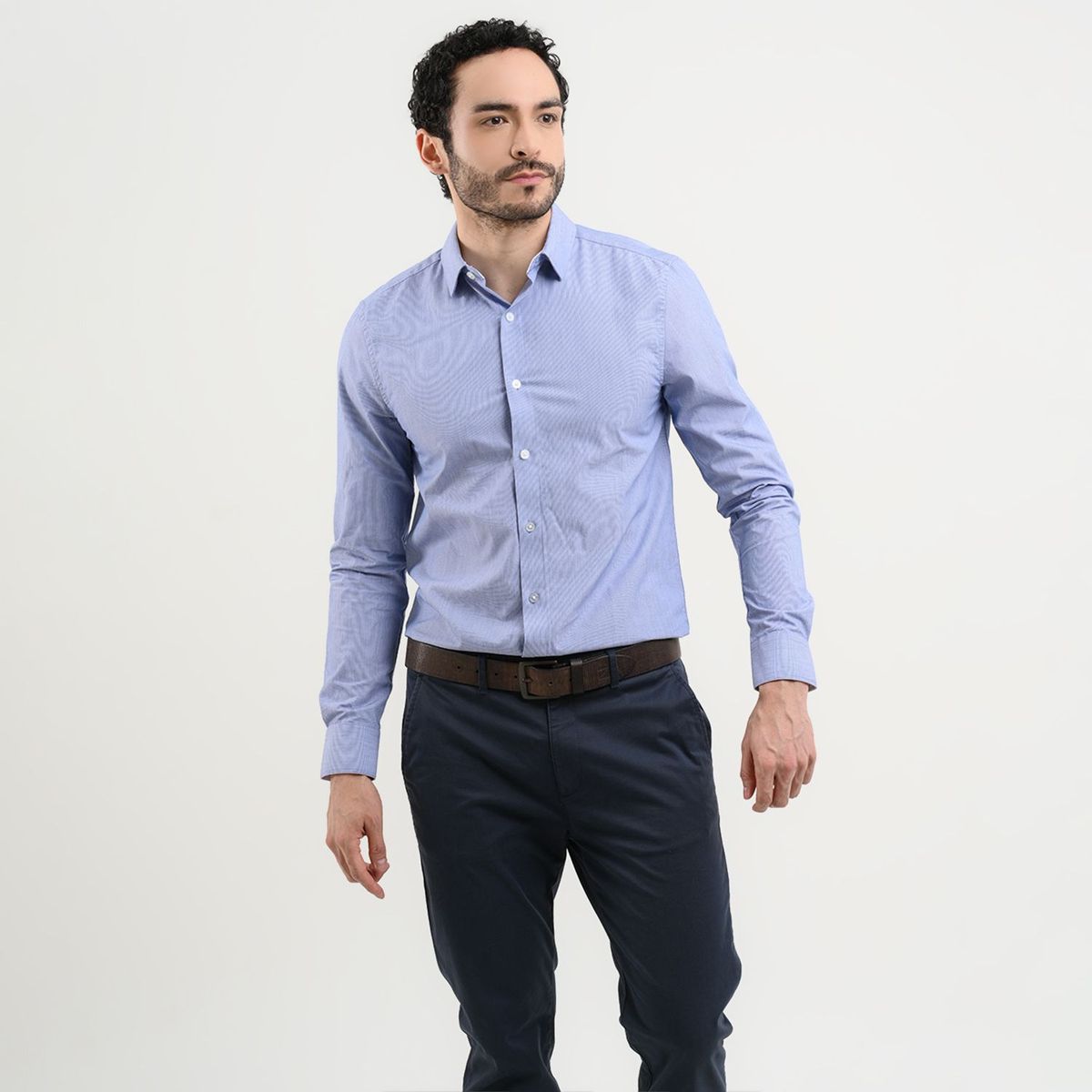 BASEMENT - Camisa de vestir para Hombre de Rayas Manga larga Slim Basement