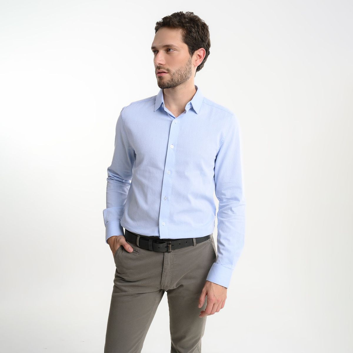 BASEMENT - Camisa de vestir para Hombre Manga larga Slim Basement