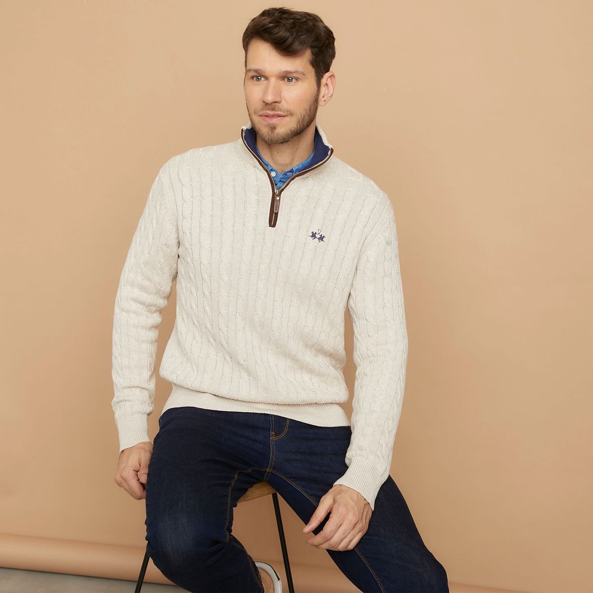 LA MARTINA - Saco para Hombre Cuello con cremallera de Algodón La Martina