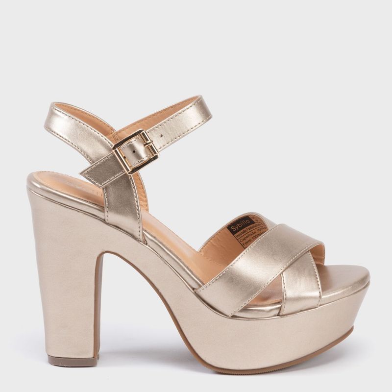 SYBILLA - Sandalias para Mujer con tacón grueso. Sandalias Sybilla doradas de moda para mujer