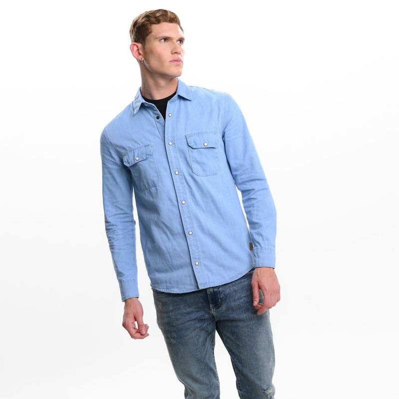 DENIMLAB - Camisa de jean Hombre Manga larga Slim de Algodón Denimlab