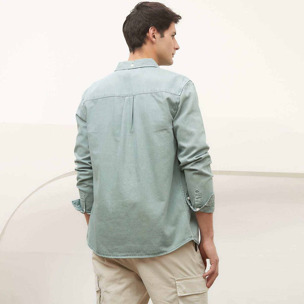 BASEMENT - Camisa para Hombre Manga larga Slim de Algodón Basement