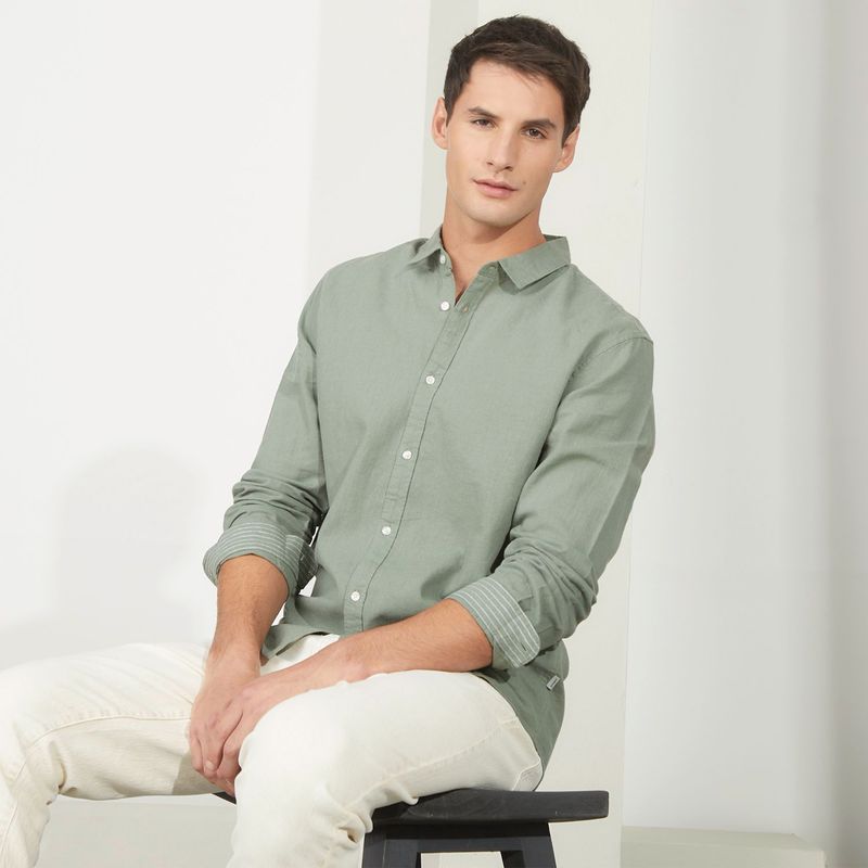 BASEMENT - Camisa para Hombre Manga larga Slim Basement
