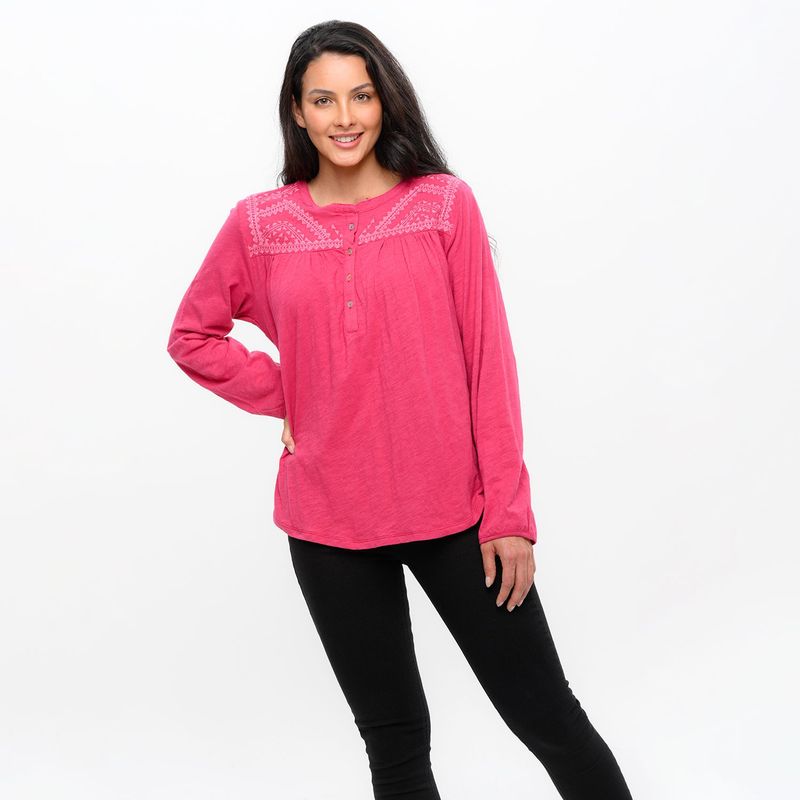 NEWPORT - Blusa Mujer con Bordado Manga larga de Algodón Newport