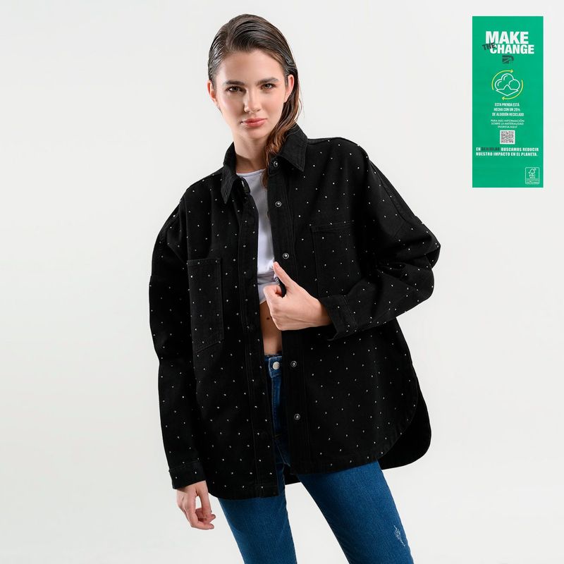 DENIMLAB - Sobrecamisa para Mujer con Taches de Algodón Denimlab