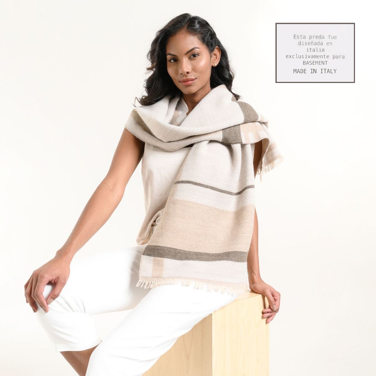 BASEMENT - Bufanda Basement para mujer Beige a cuadros