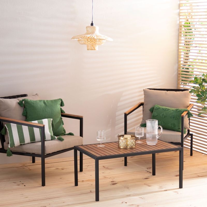 BASEMENT HOME - Juego de Sala o Balcón para Exterior y Terraza Moderno en Aluminio (2 Poltronas + Mesa de Centro) Milos Basemenet Home -  0% Interés a 3, 6 o 12 Cuotas Pagando con tu CMR Banco Falabella