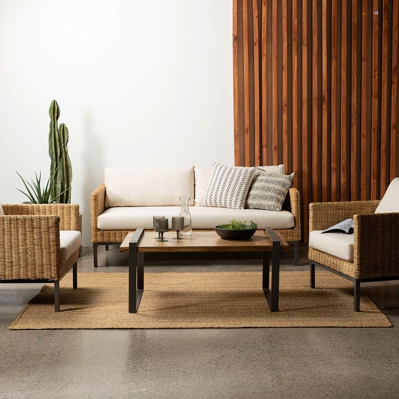 BASEMENT HOME - Sofá de Exterior y Terraza Moderno 3 Puestos en Ratán Gobi 178 x 63 x 67 cm -  0% Interés a 3, 6 o 12 Cuotas Pagando con tu CMR Banco Falabella