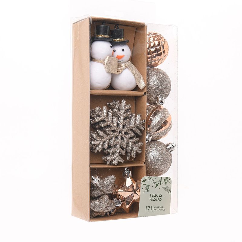 MICA - Set de Adornos Navideños Oro Rosa 17 Piezas. Decoración para Árbol de Navidad Mica.