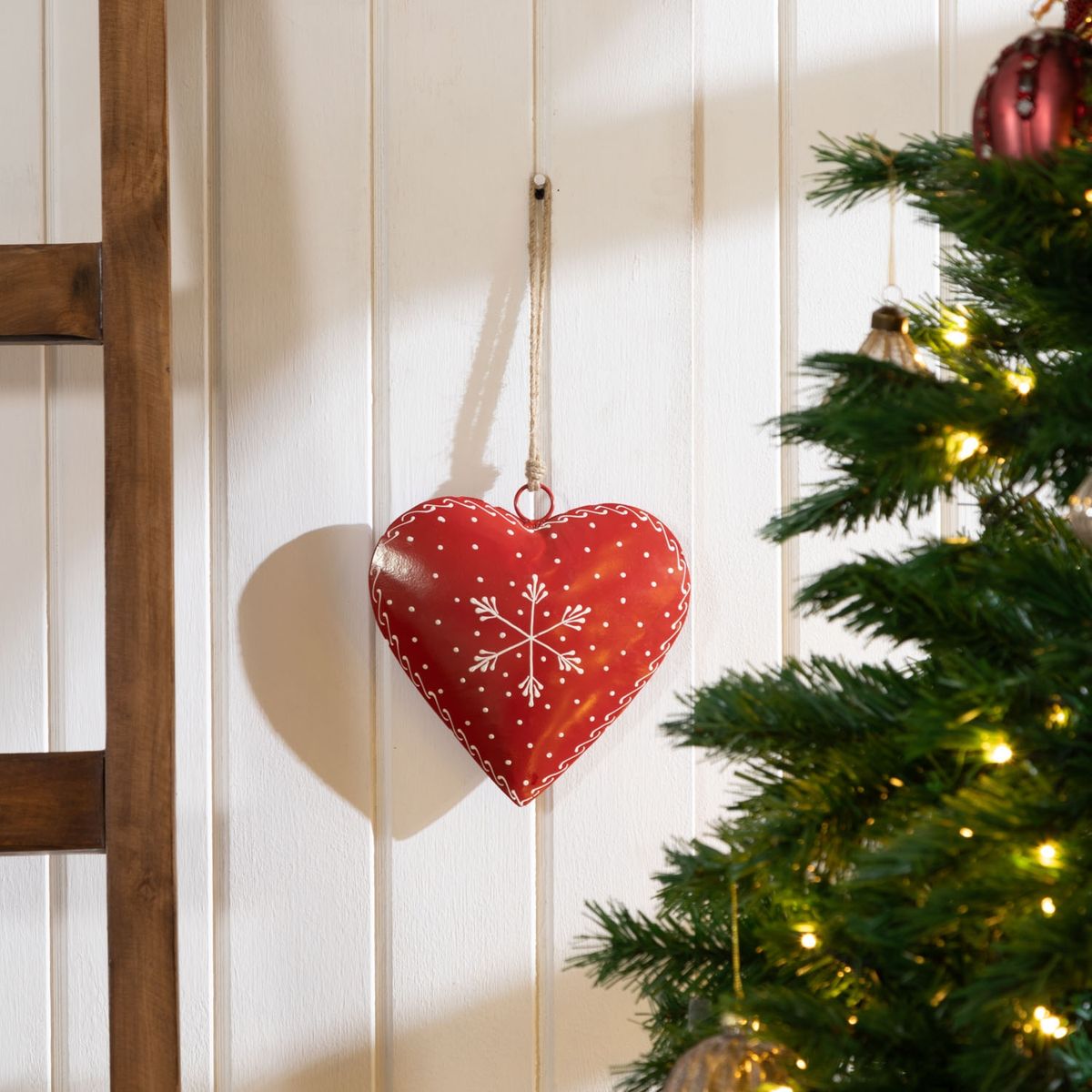 MICA - Corazón Rojo Colgante de Metal 40cm Decoración navideña Mica
