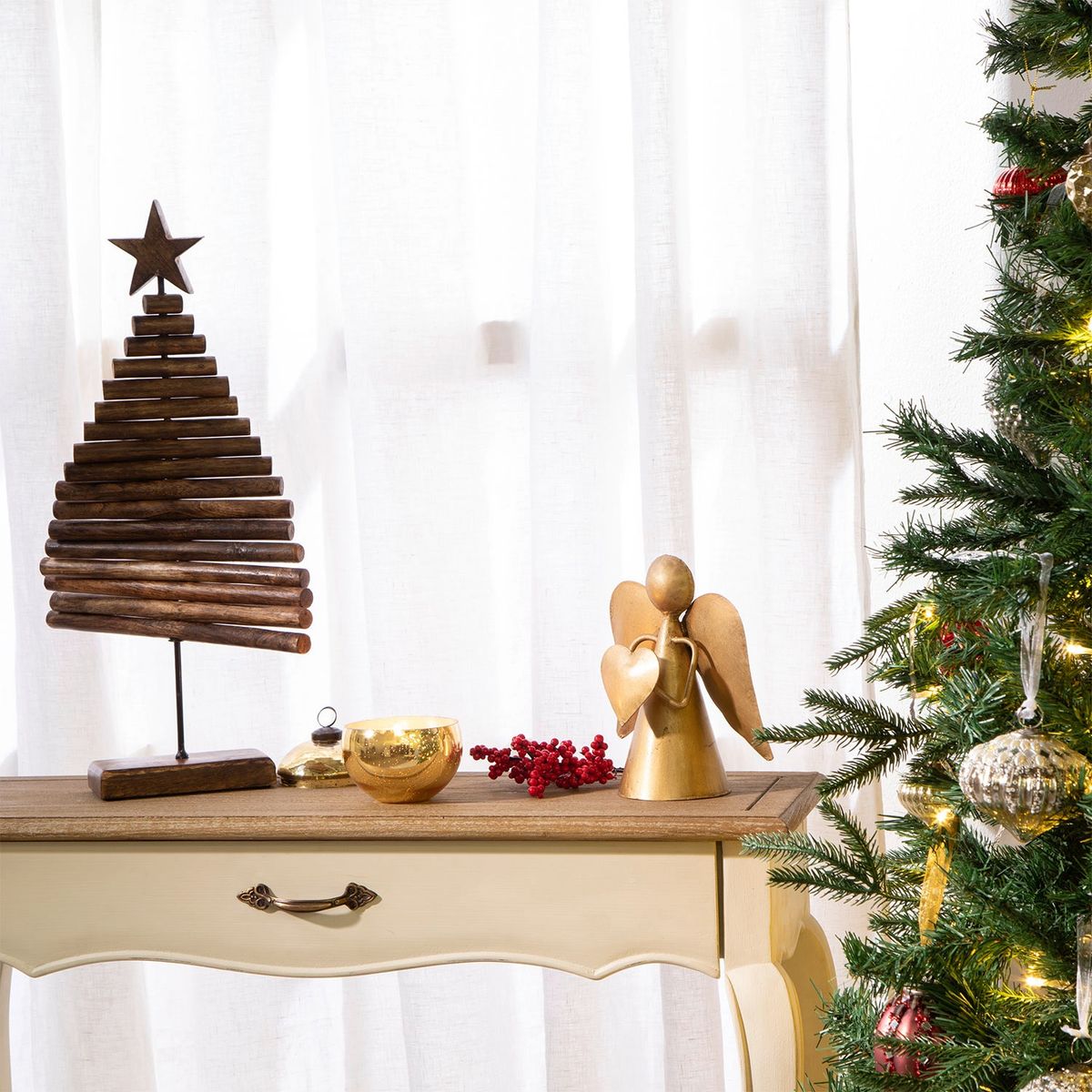 MICA - Árbol de Navidad para Mesa 51 cm de Madera. Decoración Navideña Mica