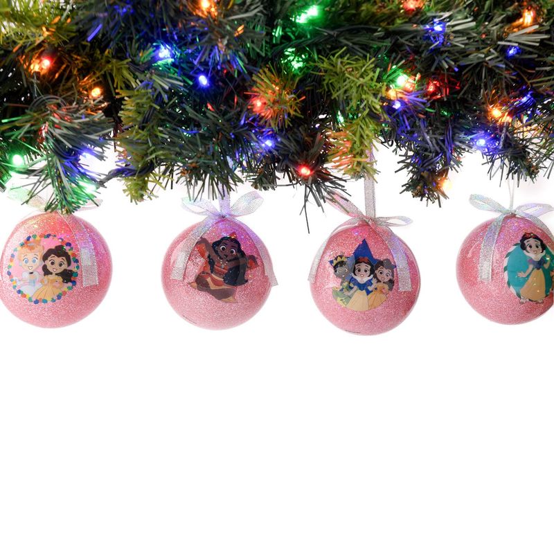 DISNEY - Bolas de Navidad Princesas Disney Set x4 Unidades para Árbol de Navidad 7.5 cm