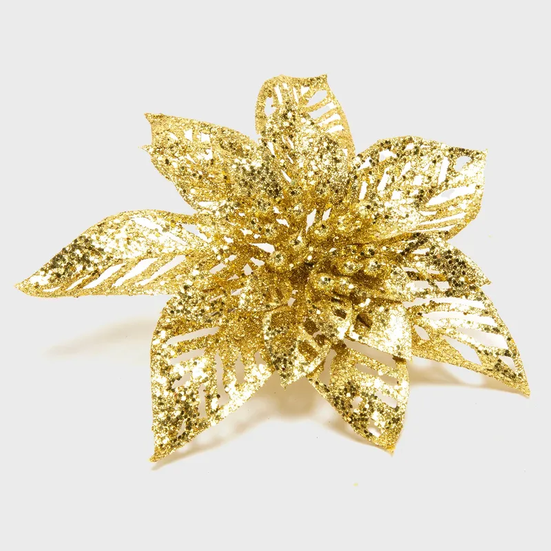 MICA - Adorno Navideño: Flor Dorada 18 cm
