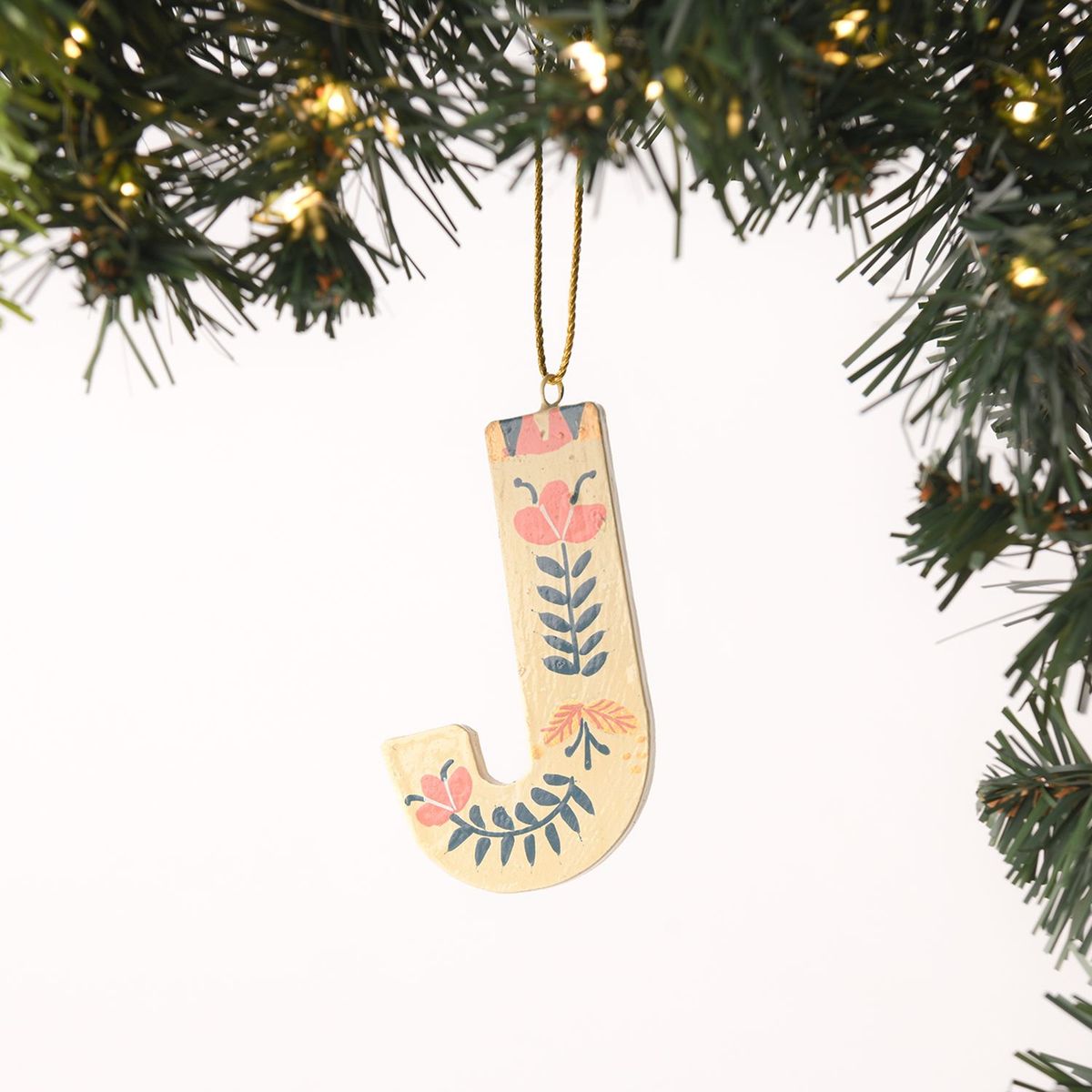 MICA - Figura Letra J de Navidad 8 cm de Madera. Decoración Navideña para Árbol Mica