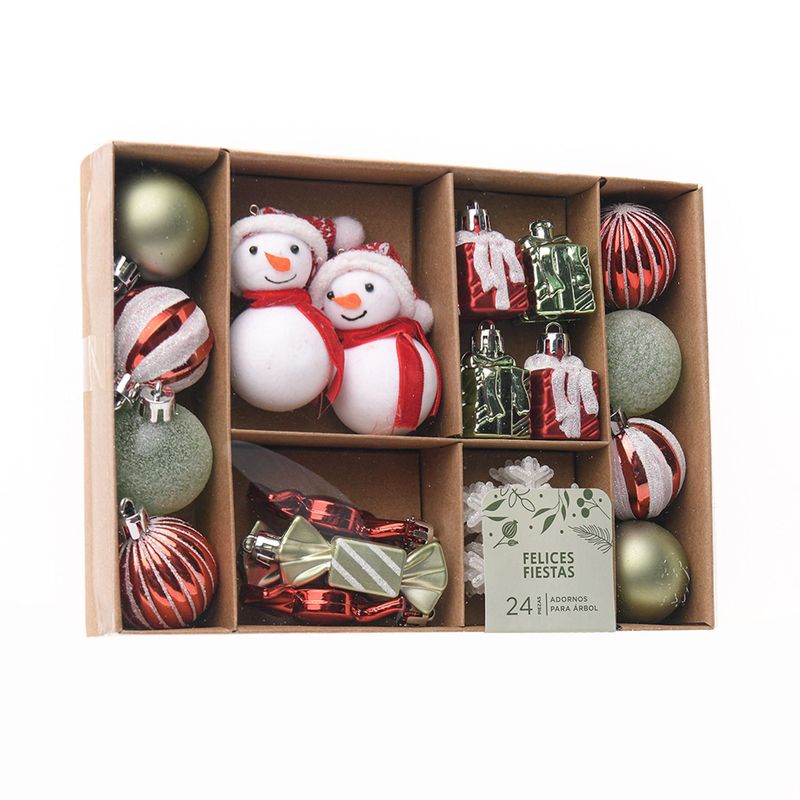 MICA - Set de Adornos Navideños Blanco y Rojo 24 Piezas. Decoración para Árbol de Navidad Mica.
