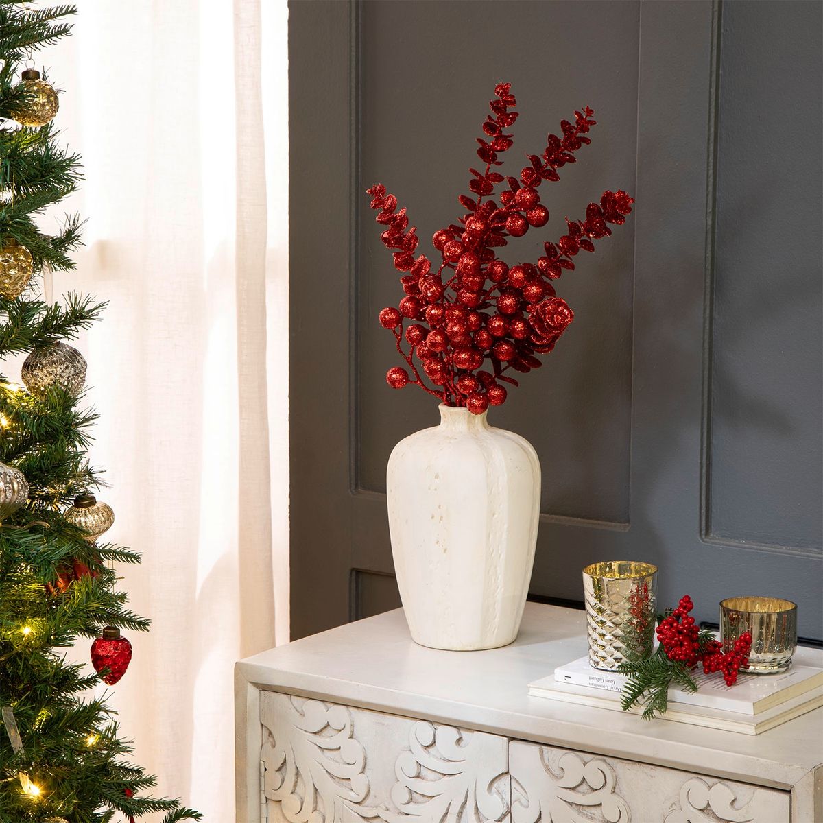 MICA - Adorno de Navidad: Rama Rojo 81 cm