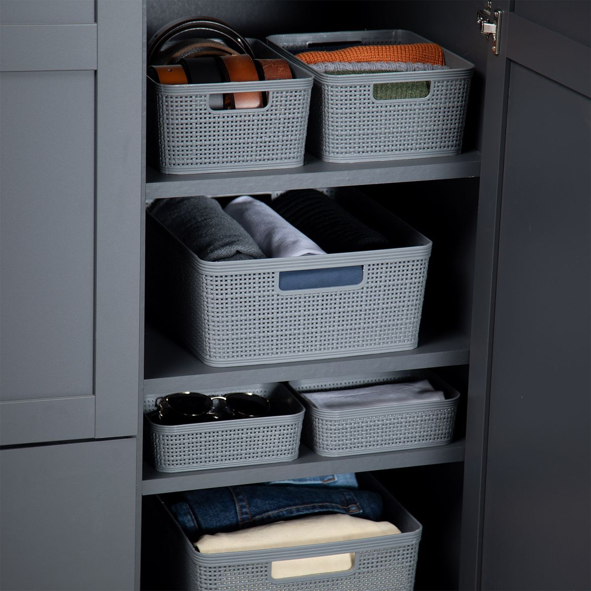 MICA - Cajas Organizadoras. Set x6 Cestas Organizadoras Plásticas. 2 Pequeñas, 2 Medianas y 2 Grandes Mica