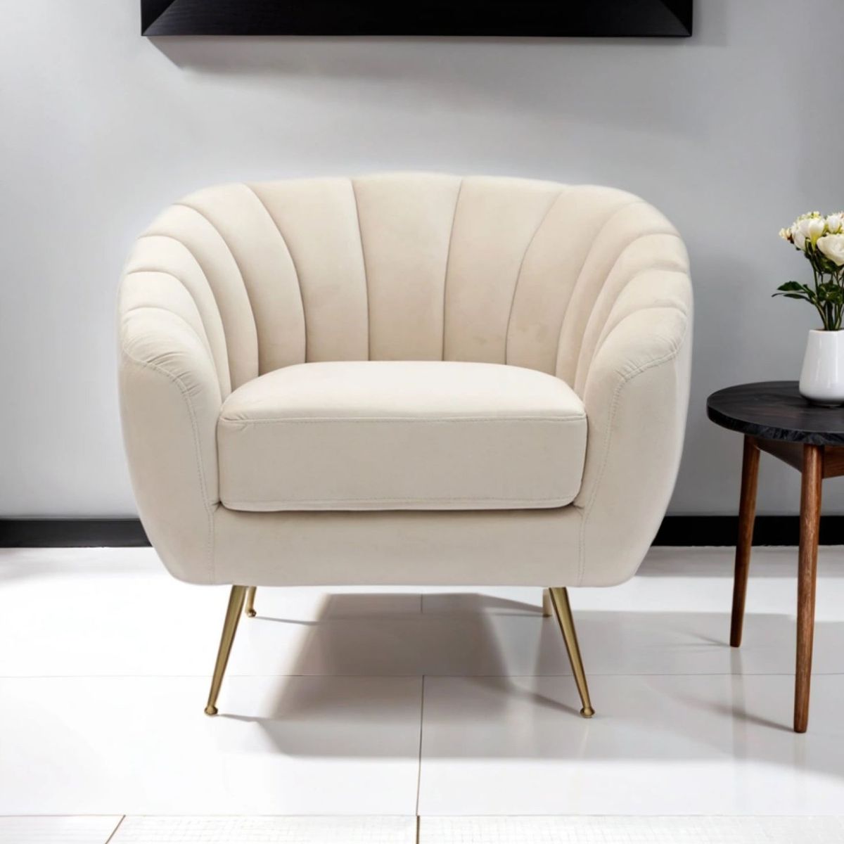 ROBERTA ALLEN - Poltrona en Tela Poliéster con Patas de Acero Inoxidable, 88 x 79 x 76 cm - Mueble Roberta Allen