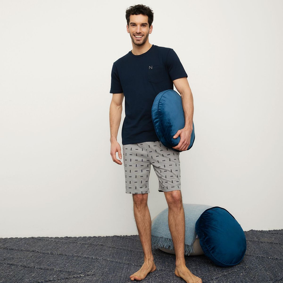 NEWBOAT - Conjunto de pijama con short Corto Manga corta para Hombre de Algodón Newboat