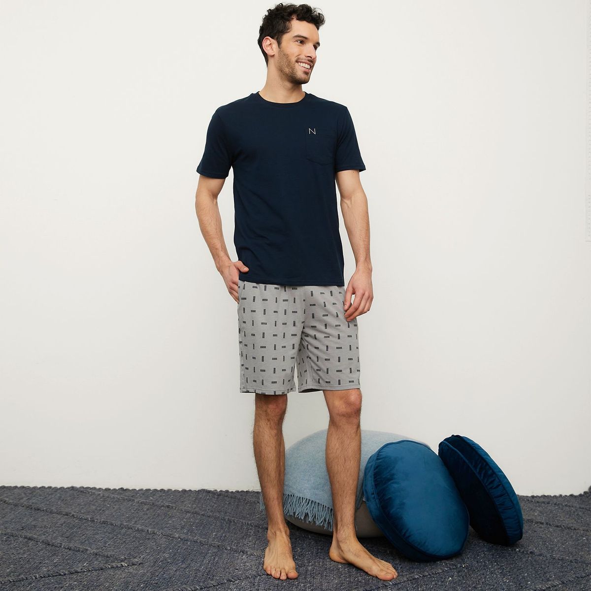 NEWBOAT - Conjunto de pijama con short Corto Manga corta para Hombre de Algodón Newboat