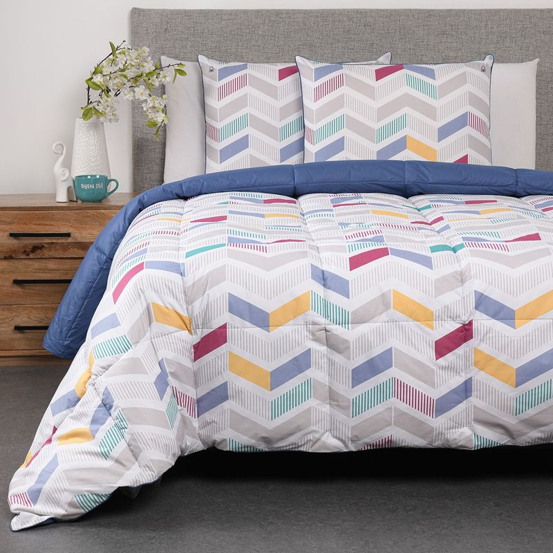 BENETTON - Edredón con exterior de Algodón 233 Hilos y relleno de 350 GSM de Poliéster Muy alcolchado Benetton Gabriel. Edredón Estampado para cama Doble, queen, king.