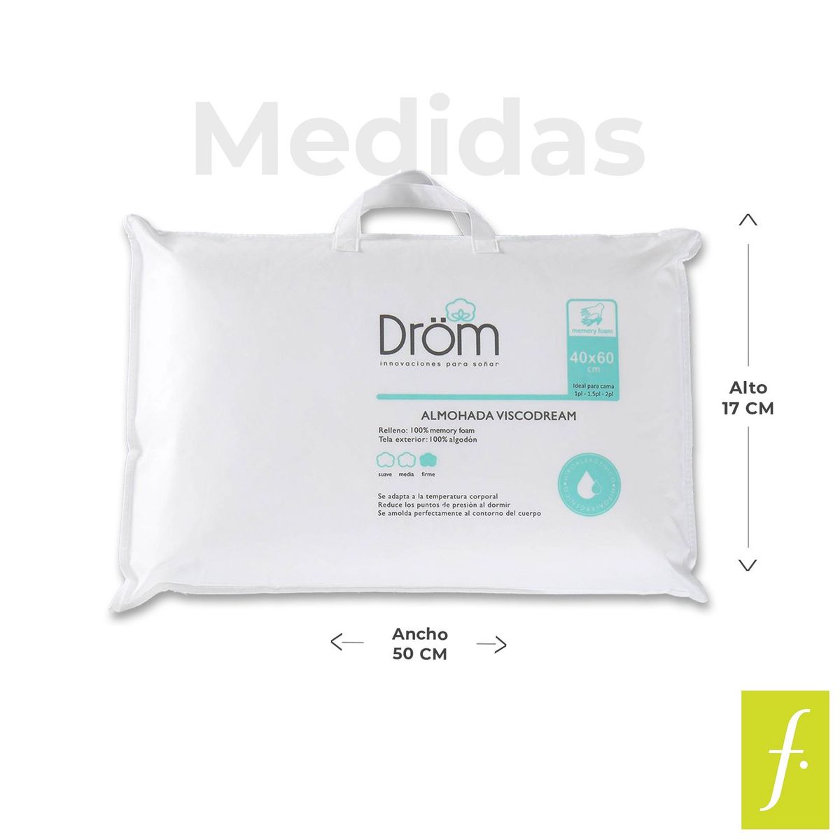 DROM - Almohada en Memory Foam, Firme 40 X 60 cm Drom Viscodream