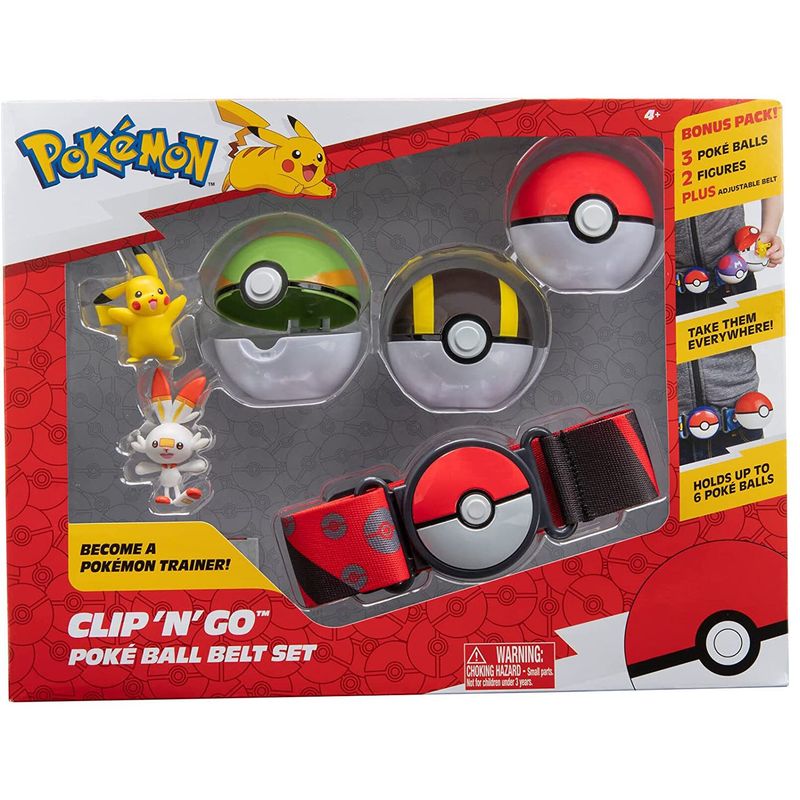 POKEMON - Set de Pokemón Cinturón, incluye 3 pokebolas y 2 figuras, a partir de 4 años
