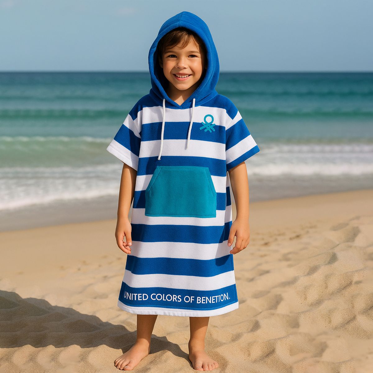 BENETTON - Toalla de playa infantil 340 g Rayas 60 x 120 cm