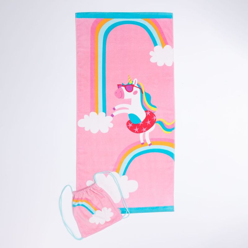 MICA KIDS - Toalla de playa infantil 360 g Unicornio 71 x 148 + 35 x 30 cm