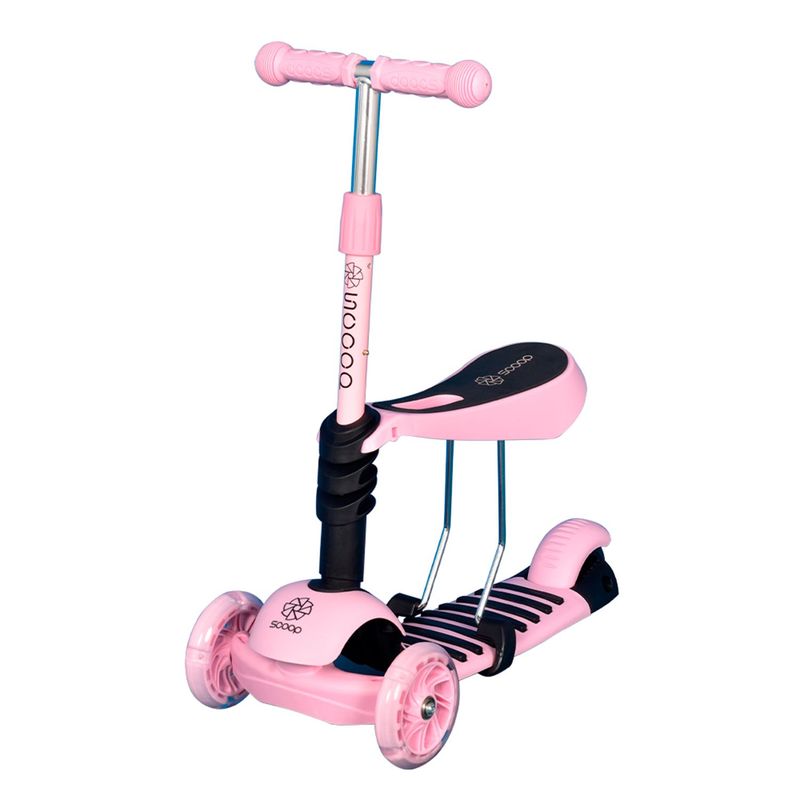 SCOOP - Patineta Scoop Infantil 2 en 1 (Monopatín + Silla) Rosada