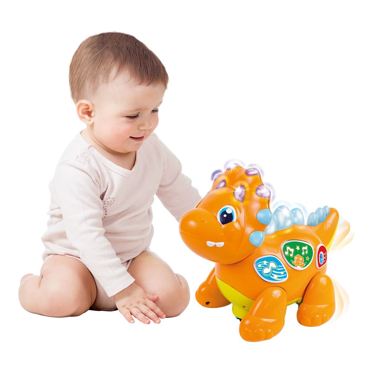 WINFUN - Dinosaurio Triceraptor Camina Conmigo, tiene Luces y Sonidos, a partir de los 14-6 meses (Incluye Pilas)