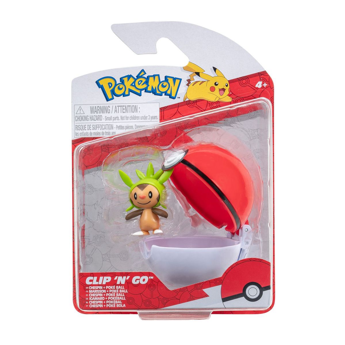 POKEMON - Pokebola Chespin Clip N Go, a partir de 4 años, incluye (Pokebola y 1 Figura de Juguete)