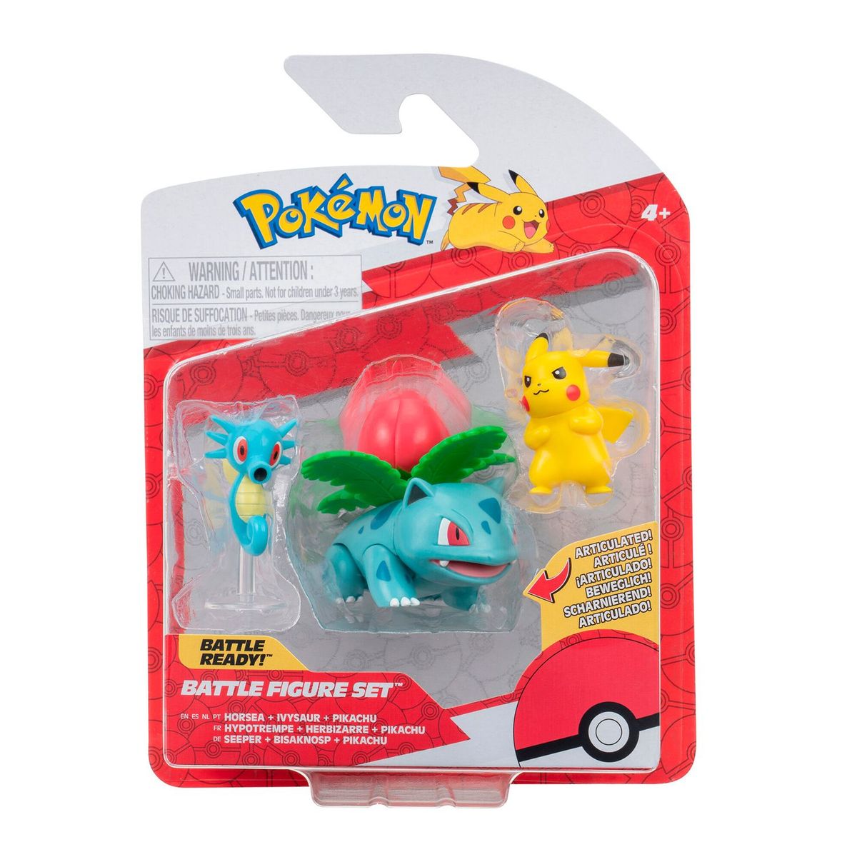 POKEMON - Kit de Pokemon Pikachu, Ivysaur y Horsea, incluye (3 figuras de juguete). A partir de 4 años.