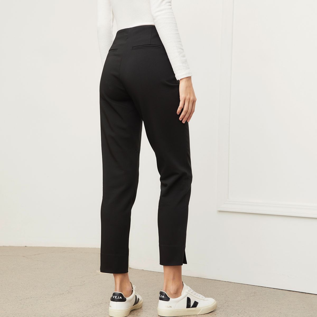 BASEMENT - Pantalón Recto Mujer Tiro alto de Algodón Basement
