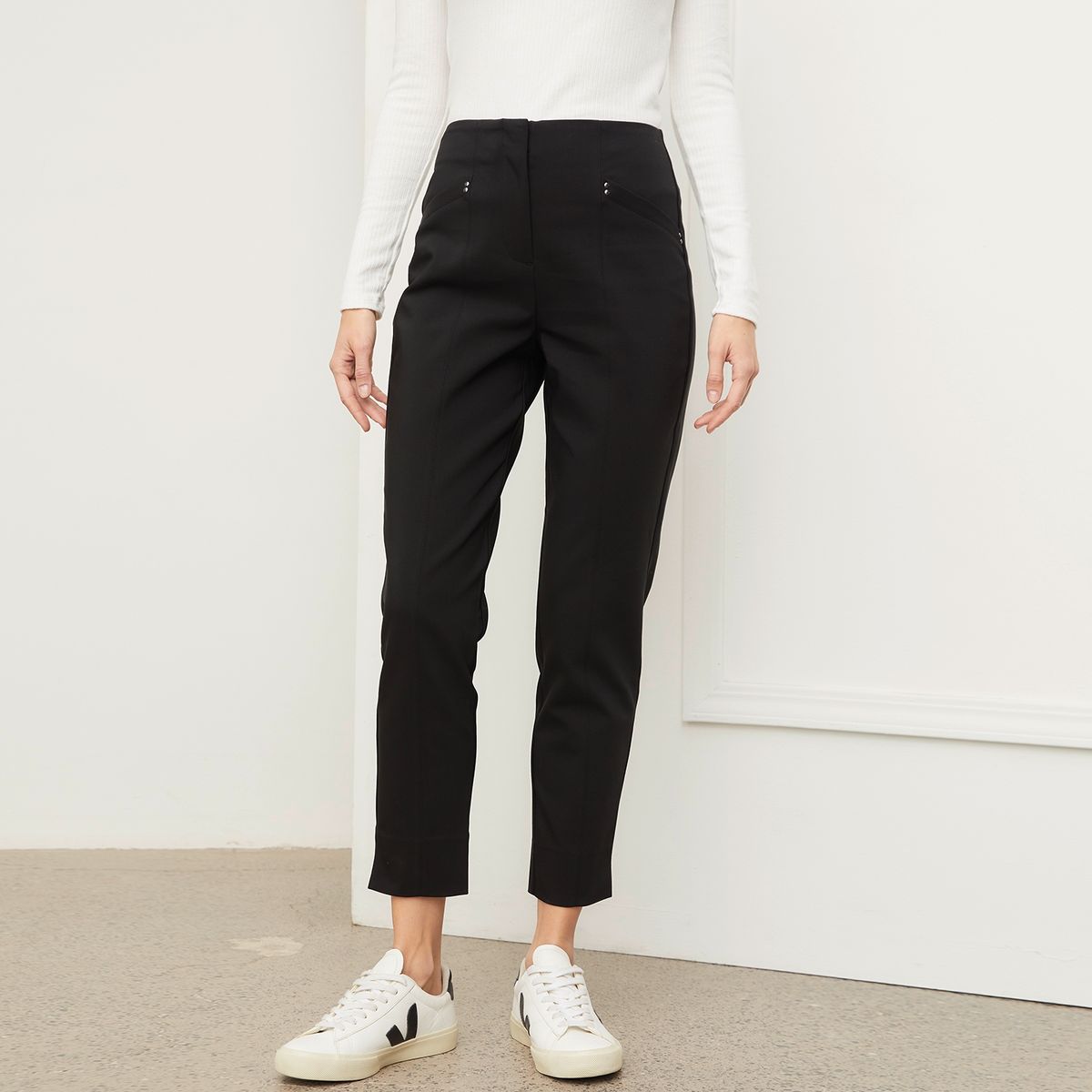 BASEMENT - Pantalón Recto Mujer Tiro alto de Algodón Basement