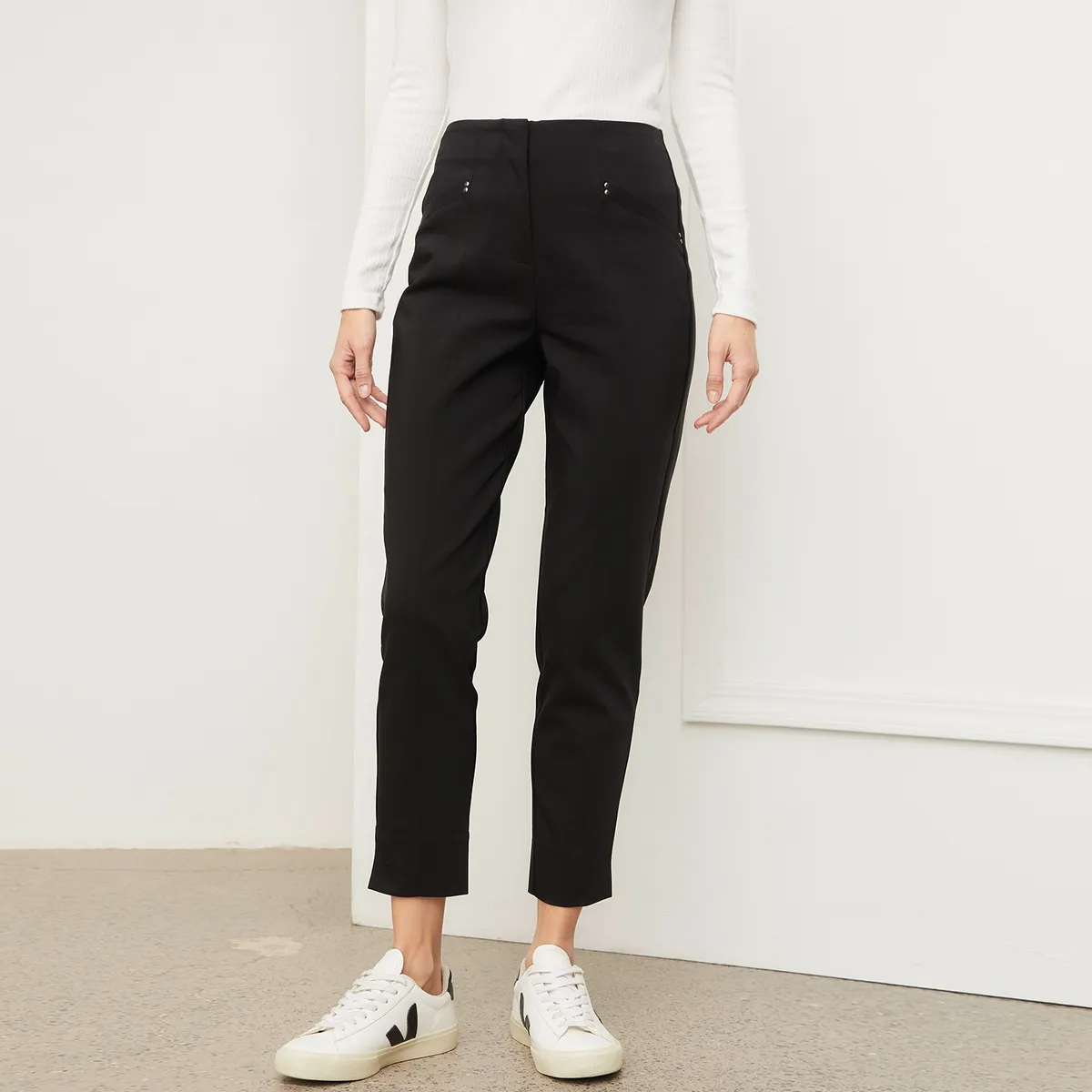 BASEMENT - Pantalón Recto Mujer Tiro alto de Algodón Basement