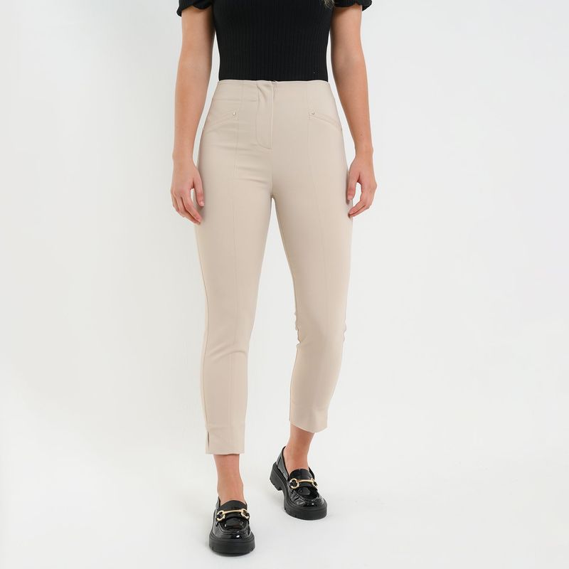 BASEMENT - Pantalón Recto Mujer Tiro alto de Algodón Basement