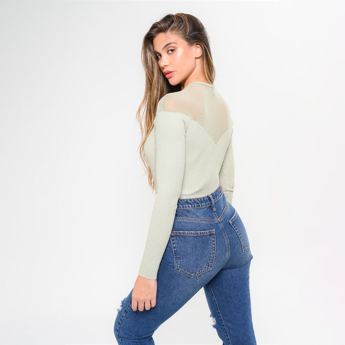MOSSIMO - Body para Mujer Con transparencia Manga larga de Algodón Mossimo