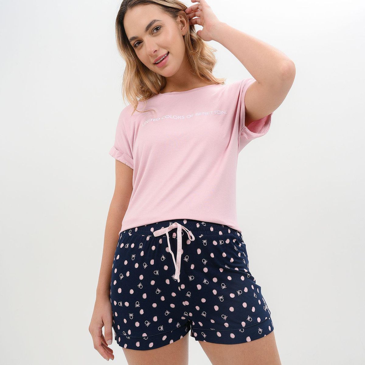 BENETTON - Pijama completa con short Corto Manga corta para Mujer Viscosa Benetton