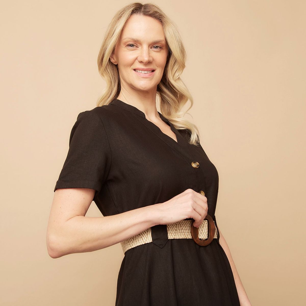 SOUTHLAND - Vestido Medio Casual para Mujer de Lino Southland