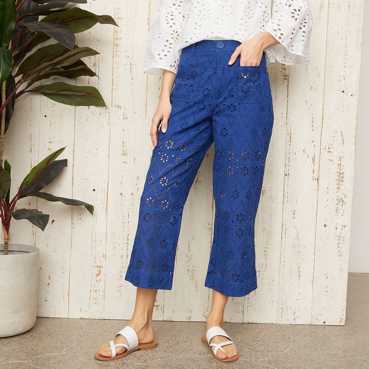 BASEMENT - Pantalón Culotte para Mujer Tiro alto con Bordado Basement