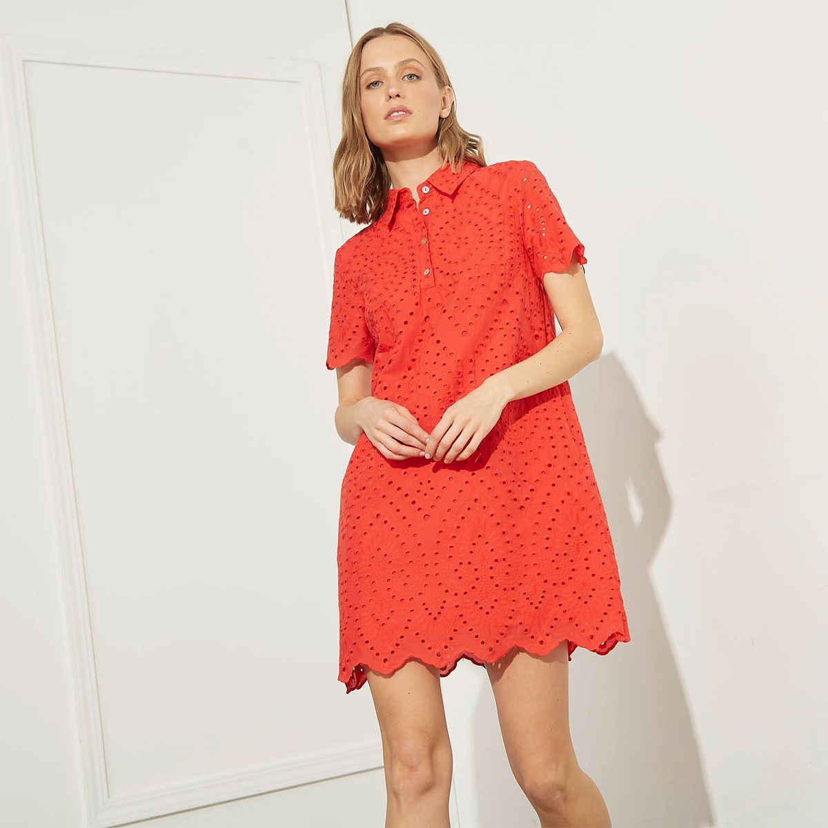 BASEMENT - Vestido para Mujer Corto con Bordado de Algodón Basement