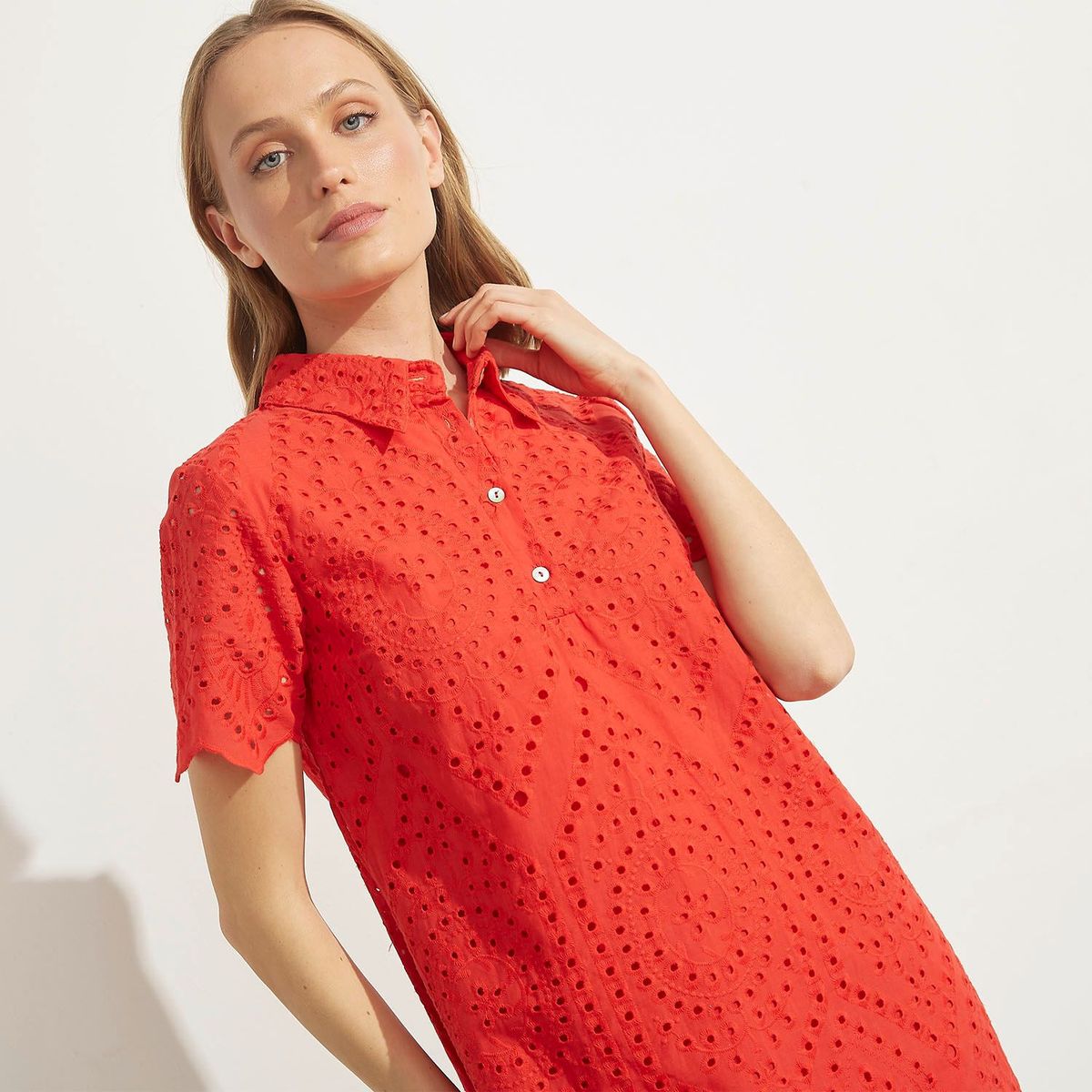 BASEMENT - Vestido para Mujer Corto con Bordado de Algodón Basement