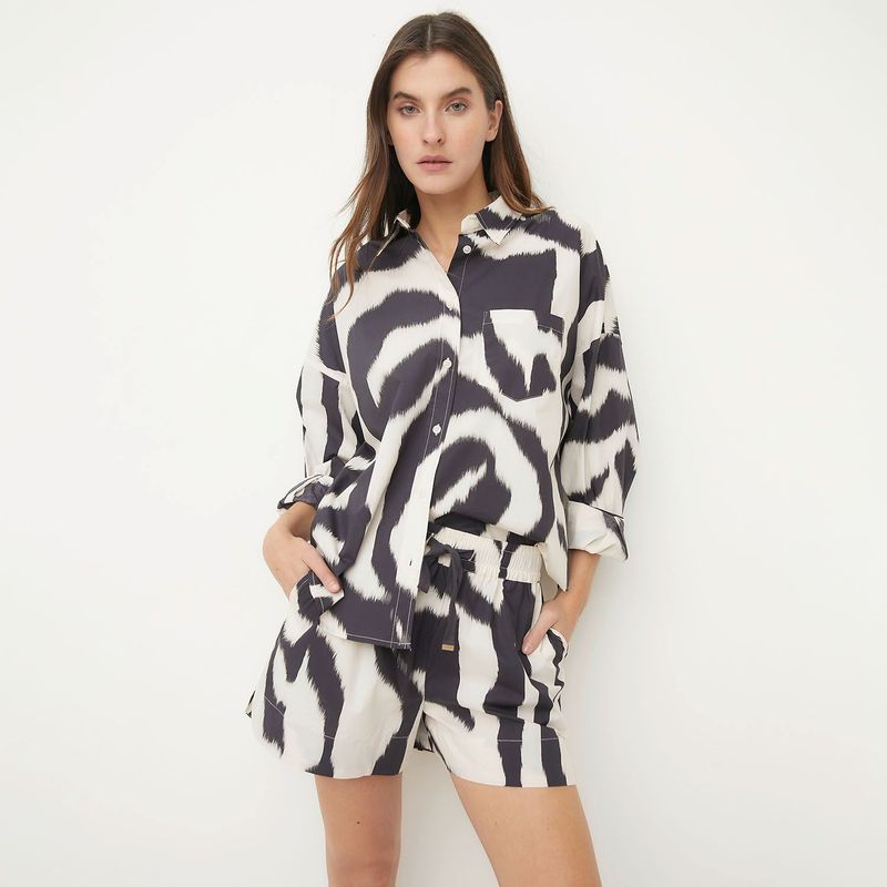 BASEMENT - Blusa para Mujer Animal print Manga larga de Algodón Basement