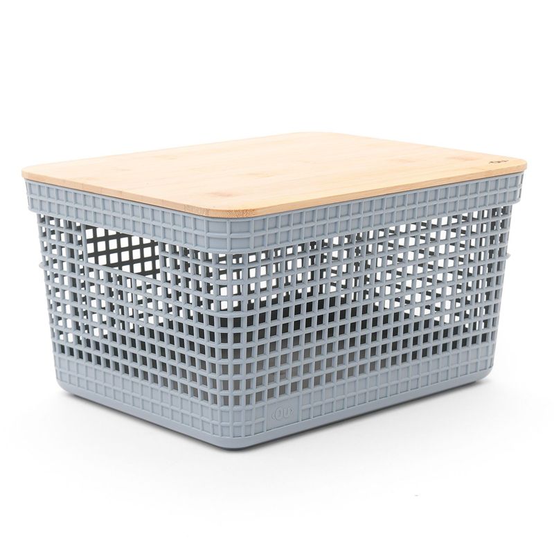 OU - Cesta Organizadora con Tapa Multiusos Polipropileno 19.2 x 23 cm. Cesta de Ropa. Cesta Organizadora de baño Mica